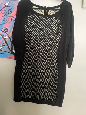 Apt. 9 Black Dress with Cream Chevron Front